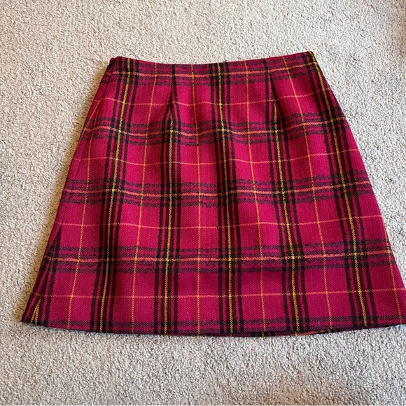 Vintage Y2K Cache Plaid Mini Skirt Wool Blend 8 Magenta - Picture 7 of 8